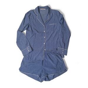Stella McCartney Olivia Sleeping Polkadot Silk Stretch Pajama Set S Blue White